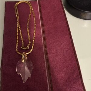 Gold and Clear Leaf Pendant Necklace